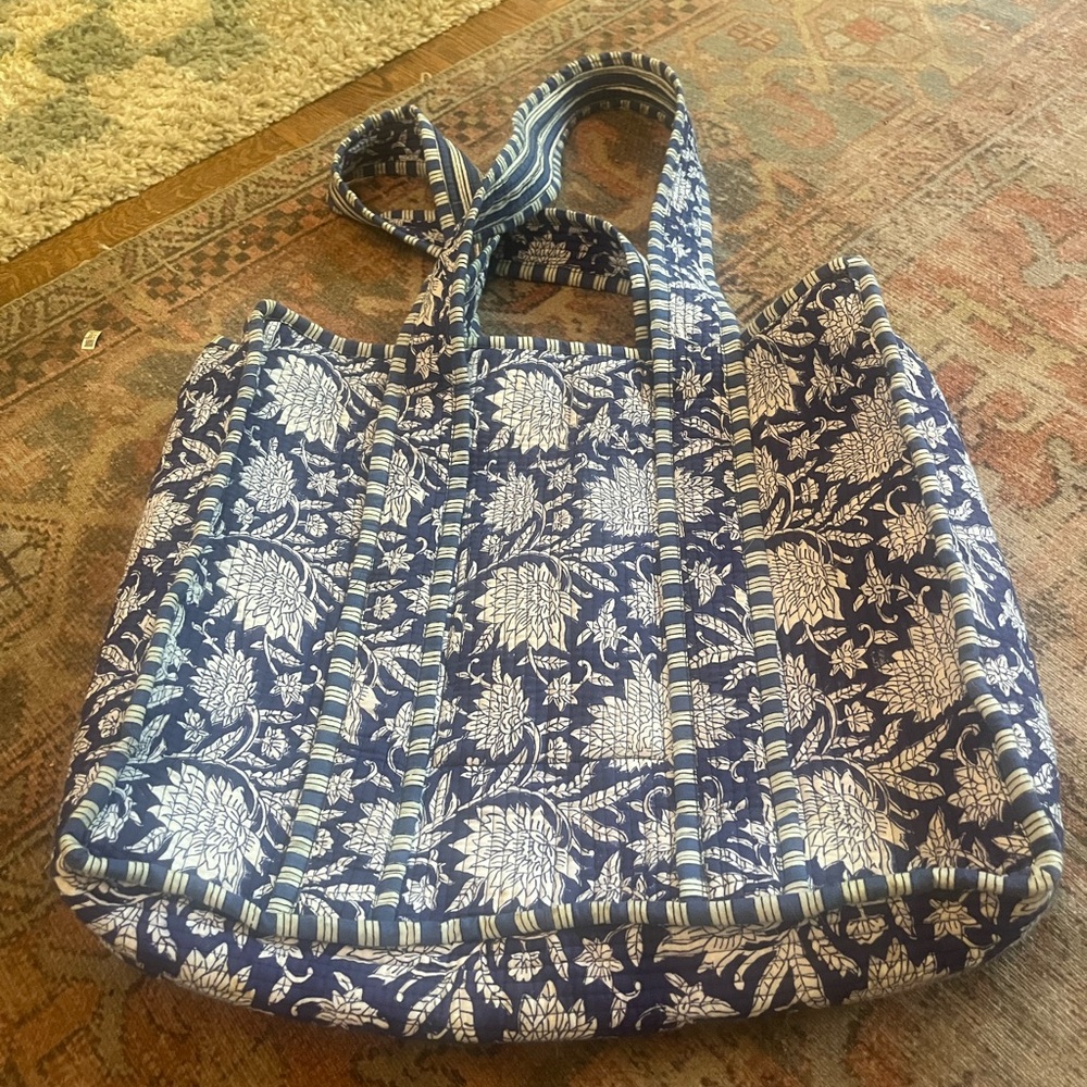 Floral Blue and White Tote Bag
